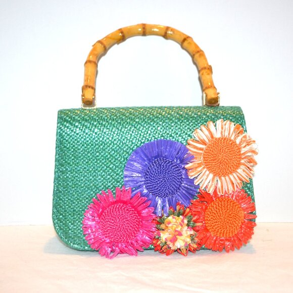 Haute Hippie Handbags - Flowers on Green Haute Hippie Bermuda Handle and Chain Crossbody NWT